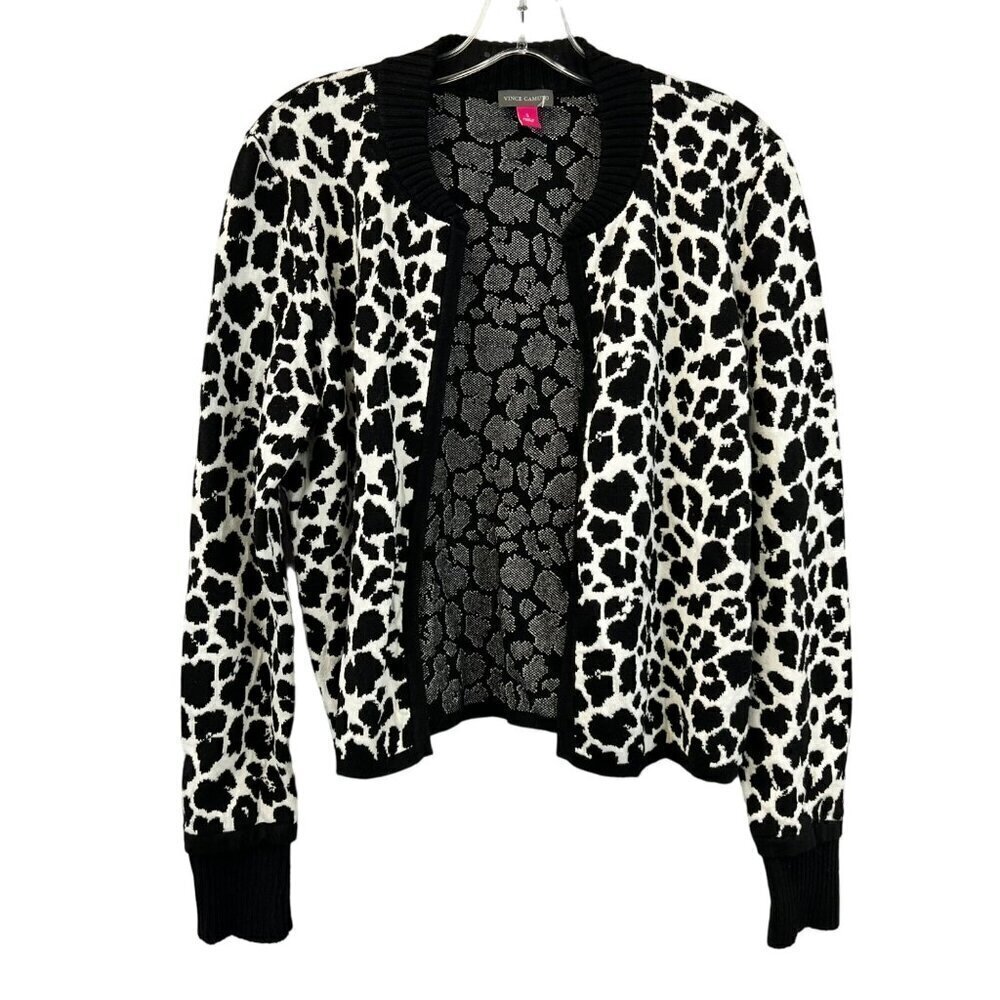 Vince Camuto Women’s Long Sleeve Open Front Cropped Cardigan Black/White S